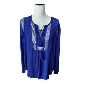 Joseph A Boho Long‎ Sleeve Blue Crinkle Blouse in Size Medium